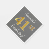 グレー、フェイク金ゴールド41番目の誕生日+名前をカスタムする スタンダードランチョンナプキン (角)