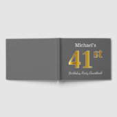 グレー、フェイク金ゴールド41st誕生日パーティー+名前をカスタムする ゲストブック (全面)