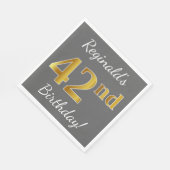 グレー、フェイク金ゴールド42番目の誕生日+名前をカスタムする スタンダードランチョンナプキン (角)