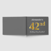 グレー、フェイク金ゴールド42nd誕生日パーティー+名前をカスタムする ゲストブック (全面)