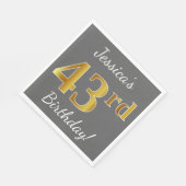 グレー、フェイク金ゴールド43番目の誕生日+名前をカスタムする スタンダードランチョンナプキン (角)