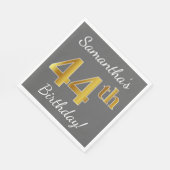 グレー、フェイク金ゴールド44番目の誕生日+名前をカスタムする スタンダードランチョンナプキン (角)