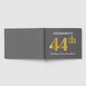 グレー、フェイク金ゴールド44th誕生日パーティー+名前をカスタムする ゲストブック (全面)