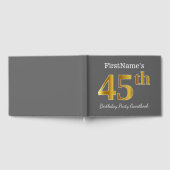 グレー、フェイク金ゴールド45th誕生日パーティー+名前をカスタムする ゲストブック (全面)