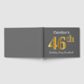 グレー、フェイク金ゴールド46th誕生日パーティー+名前をカスタムする ゲストブック (全面)