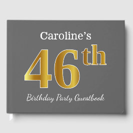 グレー、フェイク金ゴールド46th誕生日パーティー+名前をカスタムする ゲストブック
