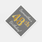 グレー、フェイク金ゴールド48番目の誕生日+名前をカスタムする スタンダードランチョンナプキン (角)