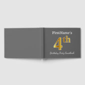 グレー、フェイク金ゴールド4th誕生日パーティー+名前をカスタムする ゲストブック (全面)