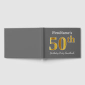 グレー、フェイク金ゴールド50th誕生日パーティー+名前をカスタムする ゲストブック (全面)