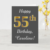 グレー、フェイク金ゴールド55番目の誕生日+名前をカスタムする カード (黄色い花)