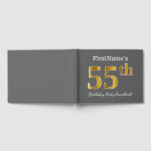 グレー、フェイク金ゴールド55th誕生日パーティー+名前をカスタムする ゲストブック (全面)