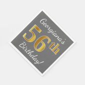 グレー、フェイク金ゴールド56番目の誕生日+名前をカスタムする スタンダードランチョンナプキン (角)