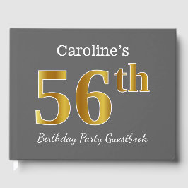 グレー、フェイク金ゴールド56th誕生日パーティー+名前をカスタムする ゲストブック
