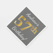 グレー、フェイク金ゴールド57番目の誕生日+名前をカスタムする スタンダードランチョンナプキン (角)