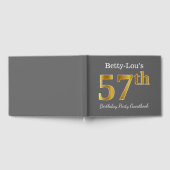 グレー、フェイク金ゴールド57th誕生日パーティー+名前をカスタムする ゲストブック (全面)