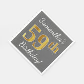 グレー、フェイク金ゴールド59番目の誕生日+名前をカスタムする スタンダードランチョンナプキン (角)