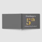 グレー、フェイク金ゴールド5th誕生日パーティー+名前をカスタムする ゲストブック (全面)