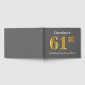グレー、フェイク金ゴールド61st誕生日パーティー+名前をカスタムする ゲストブック (全面)