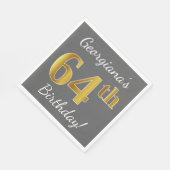 グレー、フェイク金ゴールド64番目の誕生日+名前をカスタムする スタンダードランチョンナプキン (角)