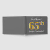 グレー、フェイク金ゴールド65th誕生日パーティー+名前をカスタムする ゲストブック (全面)