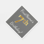 グレー、フェイク金ゴールド7番目の誕生日+名前をカスタムする スタンダードランチョンナプキン (角)