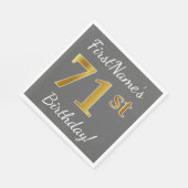 グレー、フェイク金ゴールド71番目の誕生日+名前をカスタムする スタンダードランチョンナプキン (角)
