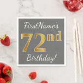 グレー、フェイク金ゴールド72番目の誕生日+名前をカスタムする スタンダードランチョンナプキン (インサイチュ)
