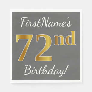 グレー、フェイク金ゴールド72番目の誕生日+名前をカスタムする スタンダードランチョンナプキン