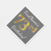 グレー、フェイク金ゴールド73番目の誕生日+名前をカスタムする スタンダードランチョンナプキン (角)