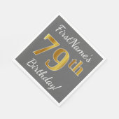 グレー、フェイク金ゴールド79誕生日+名前をカスタムする スタンダードランチョンナプキン (角)