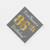 グレー、フェイク金ゴールド86番目の誕生日+名前をカスタムする スタンダードランチョンナプキン (角)