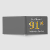 グレー、フェイク金ゴールド91st誕生日パーティー+名前をカスタムする ゲストブック (全面)
