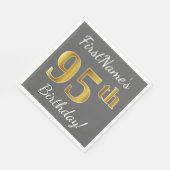 グレー、フェイク金ゴールド95番目の誕生日+名前をカスタムする スタンダードランチョンナプキン (角)
