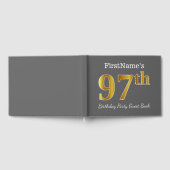 グレー、フェイク金ゴールド97th誕生日パーティー+名前をカスタムする ゲストブック (全面)