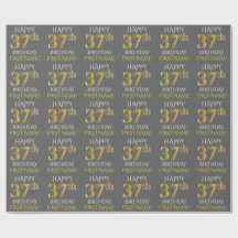 グレー、フェイク金ゴールド「HAPPY 37誕生日」