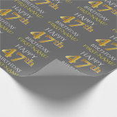 グレー、フェイク金ゴールド「HAPPY 47th誕生日」 ラッピングペーパー (角)