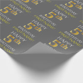 グレー、フェイク金ゴールド「HAPPY 5th誕生日」 ラッピングペーパー (角)