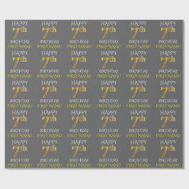 グレー、フェイク金ゴールド「HAPPY 7誕生日」 ラッピングペーパー