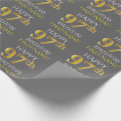 グレー、フェイク金ゴールド「HAPPY 97th誕生日」 ラッピングペーパー (角)