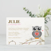 グレー·フクロウの誕生日パーティーの招待 招待状 (スタンド正面)