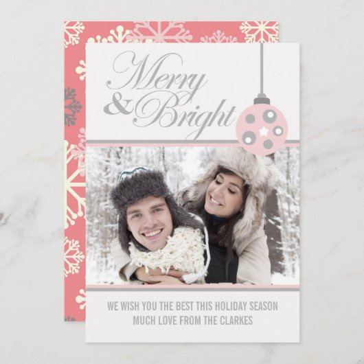 グレー&ブメリーライトホリデーフォトグリーティングカード シーズンカード (正面/裏面)