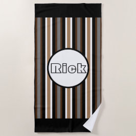 グレー、ブラウン、ブラックストライプの名前の付いた文字 ビーチタオル