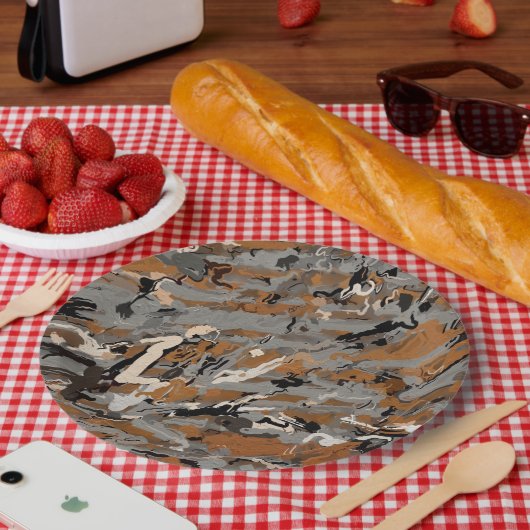 グレー、ブラック、キャラメル抽象芸術 ペーパープレート (ピクニック)