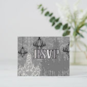 グレー、ブラック&シルバーシャンデリアRSVPポストカード インビテーションポストカード (スタンド正面)