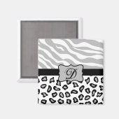 グレー、ブラック&ホワイトのゼブラ&チーテパーソナライズされたー マグネット (正面/裏面)
