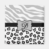 グレー、ブラック&ホワイトのゼブラ&チーテパーソナライズされたー マグネット (正面)