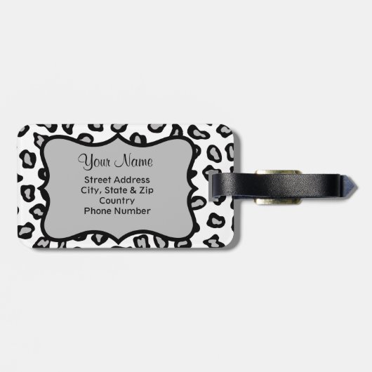 グレー、ブラック&ホワイトのゼブラ&チーテパーソナライズされたー ラゲッジタグ (裏面横)