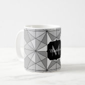 グレー ブラック ホワイト モザイク トライアングル パターン モノグラム コーヒーマグカップ (正面左)