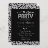 グレー ブラック レオパード プリント 21歳の誕生日 招待状 (正面/裏面)