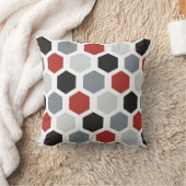 グレー、ブラック、レッド、ホワイト六角デザイン枕 クッション (ブランケット)